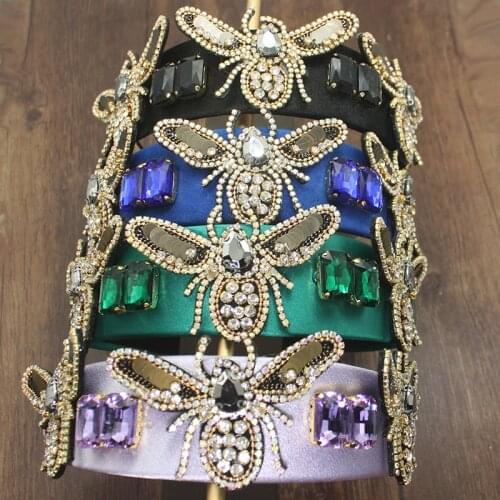 Fashion Vintage Purple Crystal Sparkly Rhinestones Headdress Bee Tiara Luxury Headpiece Accessories For Womens Wedding Party