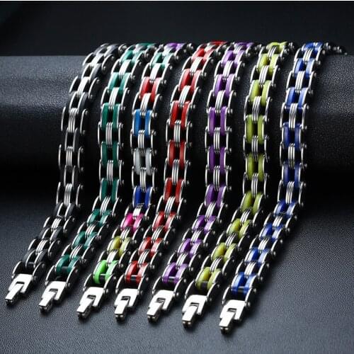 Bicycle Bracelet Male Stainless Steel 10mm Bicycle Chain Red Silicone 7 Colors Bike Men Bracelet Metal Motorcycle Rider Jewelry