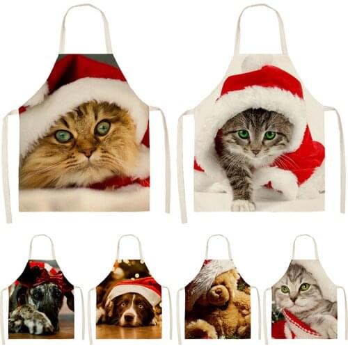 Cat Dog Pattern Kitchen Sleeveless Aprons Cotton Linen Bibs home Women Cleaning Pinafore Cooking man apron baking accessories