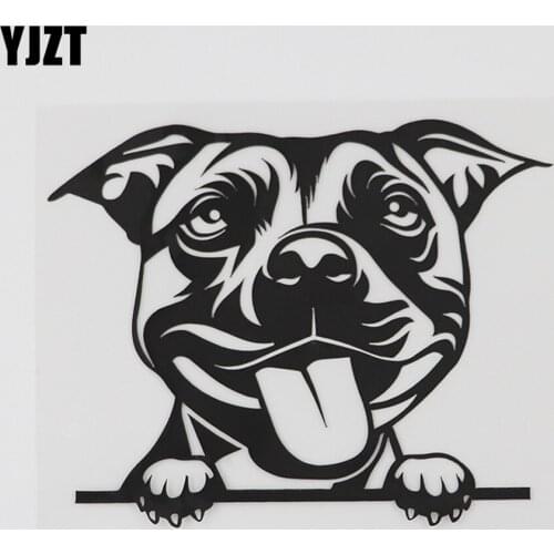 YJZT 14.5CMX11.6CM Cute Bull Terrier Dog Peeking Decal Vinyl Car Sticker Black/Silver 8A-0528