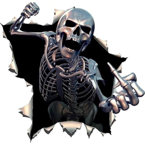 Funny Auto Sticker Torn Metal Angry Skeleton Skull Skeleton with Beard Premium Decals Creative Stickers,15cm*15cm
