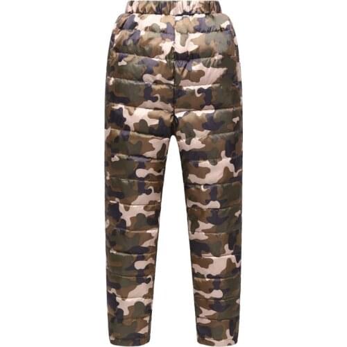 Winter New Childrens High Waist Camouflage Down Pants Boys and Girls Big Children Thick Warm Outside Wearing Liner Down Pants