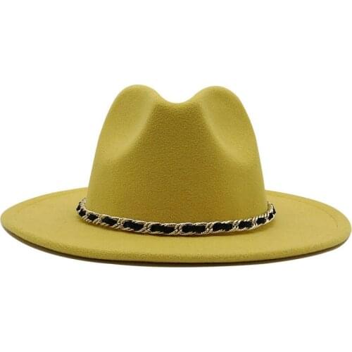 New jazz woolen hat retro Felt Fedora Hat British style top cap ladies black big brimmed cap fashionable all-match hat