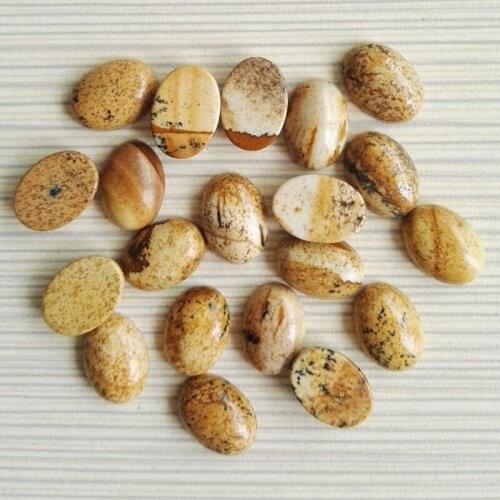 Wholesale 50pcs hot selling natural picture stone beads 10X14mm oval shape CAB CABOCHON loose beads Free shipping