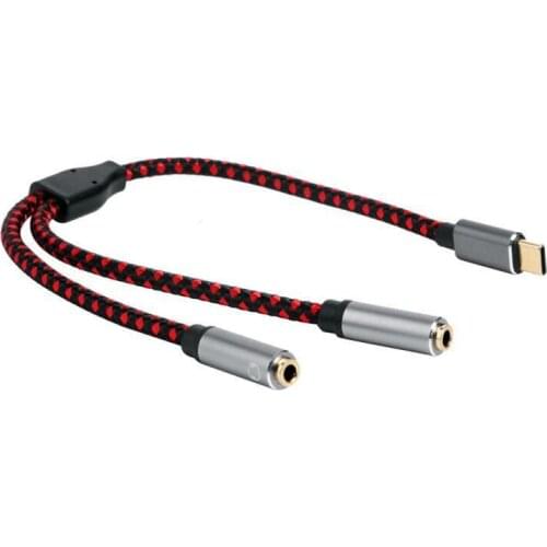 30cm Type C to Dual 3.5mm Jack Male to 2 Female AUX Audio USB C Adapter Cord