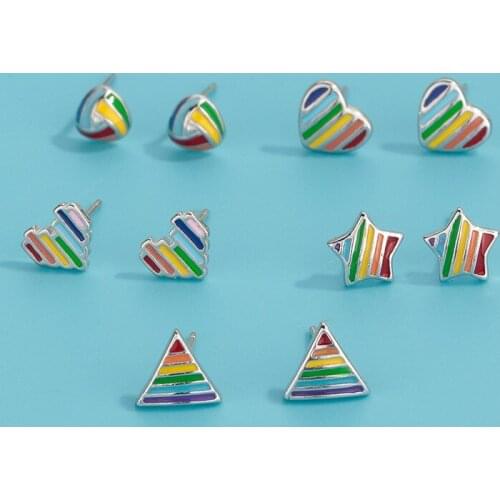 Peach Heart Triangle Rainbow Stud Earrings LGBT Accessories