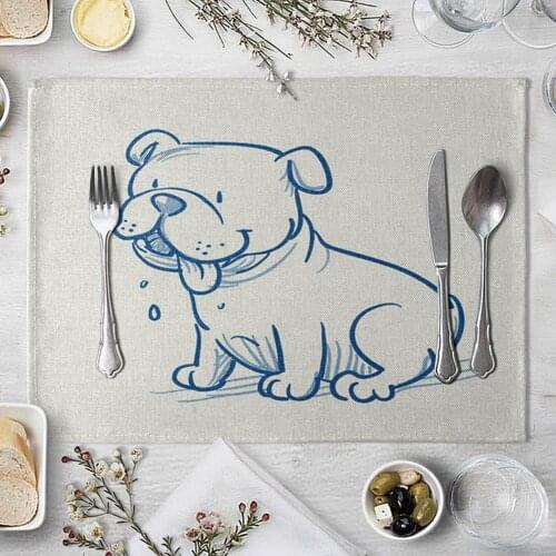 Lovely Dog Pattern Placemat Dining Table Mat Drink Coasters Western Pad Linen Cup Mat 42x32cm Kitchen Accessory