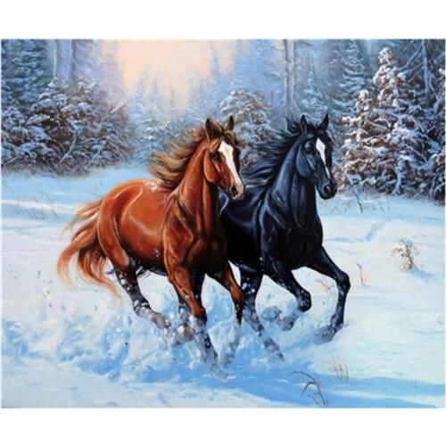 Lifelike Diamond Painting Couple Horse Wall Picture 5D Full Drill