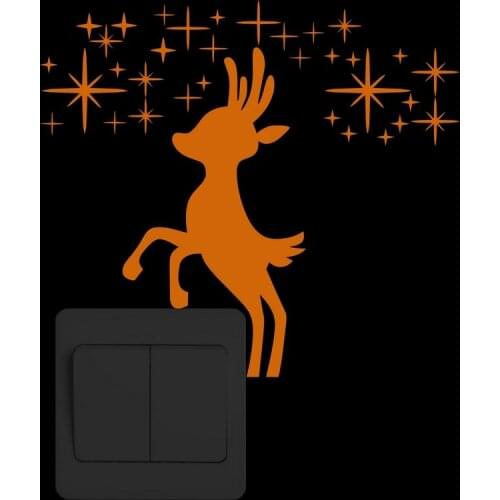 Christmas Reindeer Glow in the Dark Wall Sticker Cute Cartoon Deer Xmas Switch Sticker Shop Window Home Decor Luminous Sticker