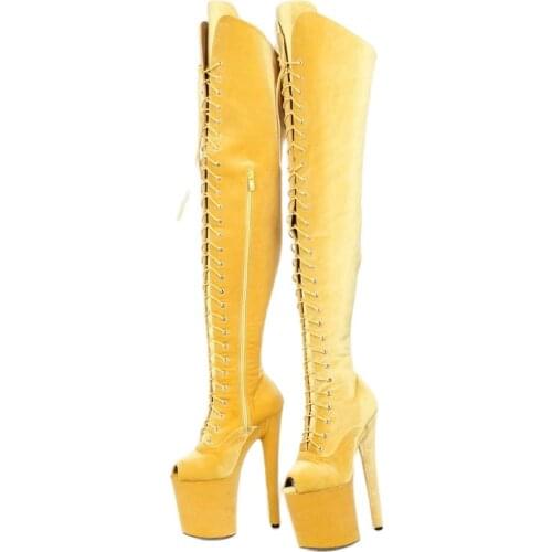 20CM Super High Heel Boots Peep-toe Lace-up Zip Flannel Over-the-knee Thigh Long Boots Custom Made