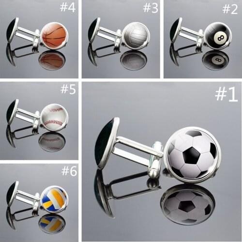 SilverColour CufflinksFootball Basketball Baseball Volleyball Tennis Rugby Softball Glass Cabochon Cufflinks Wedding Accessories