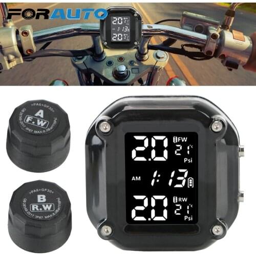 With 2 External Sensors Tyre Temperature Motorcycle TPMS Motor Tire Pressure Monitoring Alarm System LCD Display