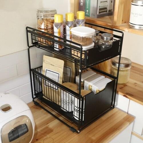 Kitchen Sink Shelf Sliding Drawers Foldable Sundries Storage Rack Home Kitchen Countertop Organization and Storage