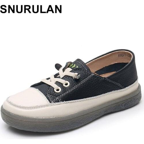 SNURULAN Women Autumn Sport Flats Genuine Leather Womens Lazy Shoes Woman Casual Shallow Loafers Round Toe Zapatillas Mujer