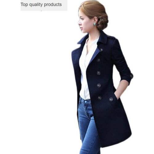 Women Mid-long Trench Coat 2020 New Fashion Full Sleeve Double Button Belt Pocket Casual Windbreaker Female ZL3380