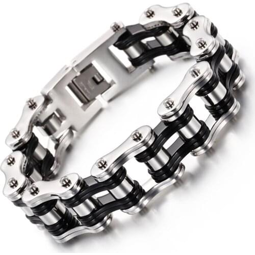 107g Heavy 2-Tone black Motorcycle Chain Stainless Steel Biker Bracelet 16mm 8.26'' 2017 best gifts for Men