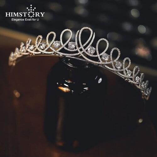 HIMSTORY Sparkling Full Cubic Zircon Bride Wedding Tiaras for Women Princess CZ Crown Diadem Wedding Headwear Hair Jewelries