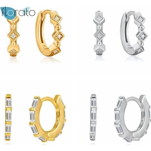 925 Silver Ear Buckle Crystal Circle Hoop Earrings for Women Simple Trendy CZ Huggie Earrings Fashion Females Jewelry Gift