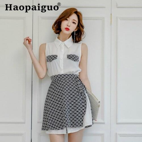 2019 Summer Korean OL Office Work Dress Women Sleeveless Singer Button Loose Shirt Dress Women Print Sashes Elegant Dress Women