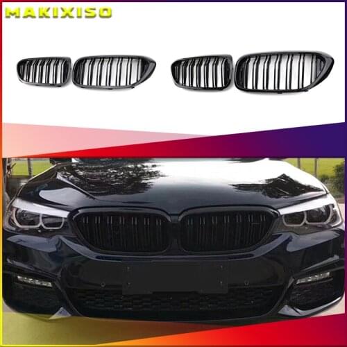 1 Pair Front Kidney Grille for Bmw New 5 Series G30 G38 2018-2019 Grille Gloss Black Front Bumper Slat Grill