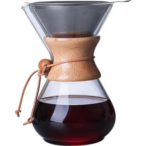 1PC 1000ml Glass Coffee Pot Dripper Moka Tea Maker Percolator Barista Tools Espresso Manual Kettle Teapot With Stainless Steel