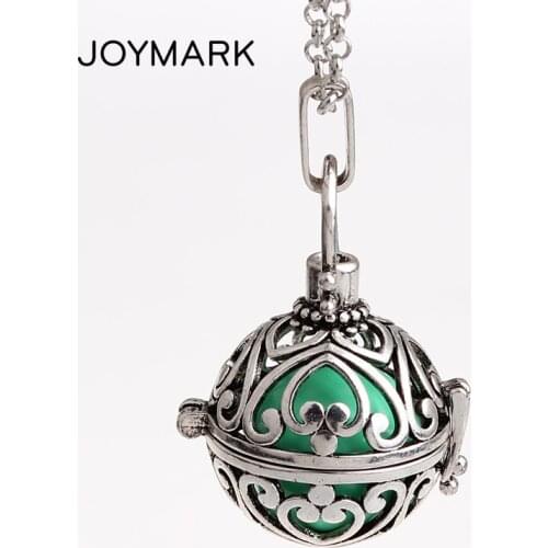 12pcs/lot Vintage Heart Pattern Hollow Chime Box Musical Sound Bell Harmony Pregnancy Belly Pendant Jewelry Necklace HCPN12