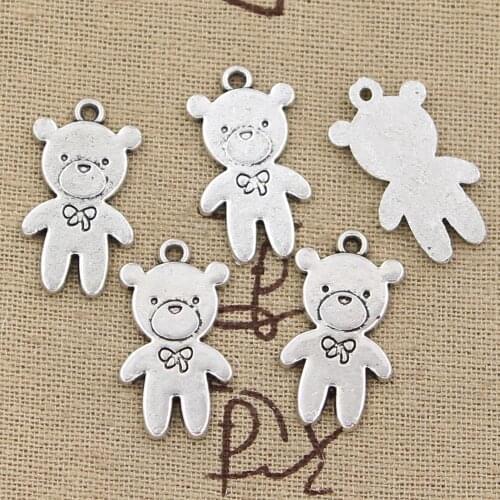 15pcs Charms Bear Bow 24x14mm Handmade Craft Pendant Making fit,Vintage Tibetan Bronze Silver color,DIY For Bracelet Necklace