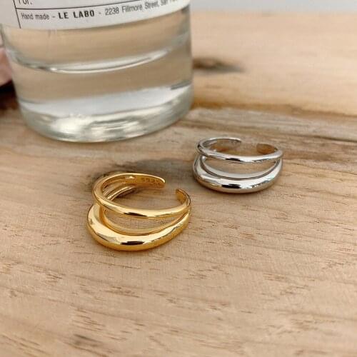 18k gold 1pc Authentic 100% Real. S925 Sterling Silver Jewelry Glossy Double Rows rings Adjust TLJ1357