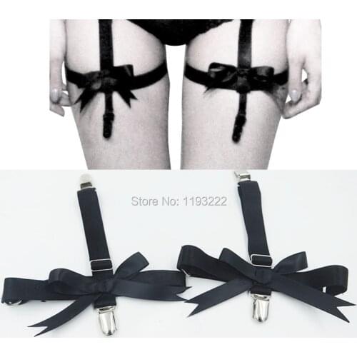 2pc Cosplay Women Girl Handmade Bow Garters Harajuku Elastic Metal Thigh High Suspenders Leg Garter Belts Shorts Stockings