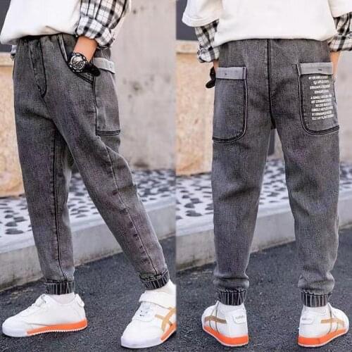 2021 Boys Casual Jeans Trousers Autumn Denim Pants Kids Children Loose Pants Bottoms Clothing 4-12 years
