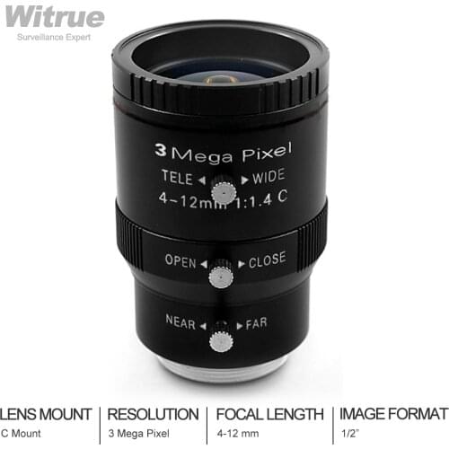 3 Mega Pixel HD 4-12mm Varifocal LENS C Mount Industrial lens Manual Iris CCTV Lens For Security Camera