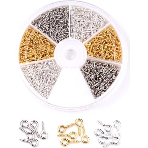700pcs/box Iron Screw Eye Pin Bail Peg DIY Jewelry Making Handicraft Supplies For Half Drilled Beads 3 colors 10x4x1mm; 8x4x1mm