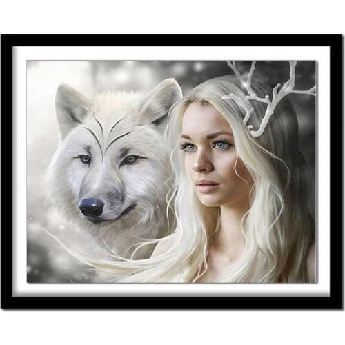 Diamond painting animals wolf and girl 5d diy full paste diamond cross stitch Rhinestone Embroidery mosaic home Decor