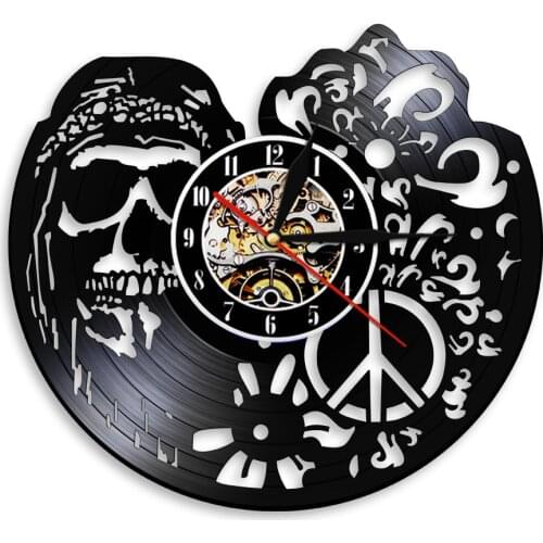 American Hipper Skull With Followers Wall Clock Gothic Skull Vinyl Record Wall Clock Skeleton Modern Home Decor Halloween Gift