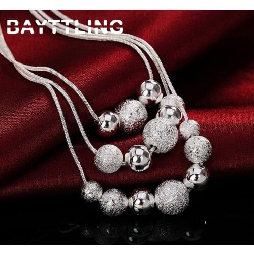 BAYTTLING 925 Sterling Silver 18 Inch Snake Chain Matte Multi-bead Necklace For Woman Fashion Glamour Wedding Party Jewelry Gift