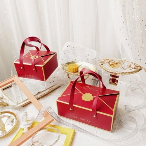 Bronzing Protable Paper Box Leather Portable Rope Chocolate Candy Packaging Birthday Party New Year Gift Decoration