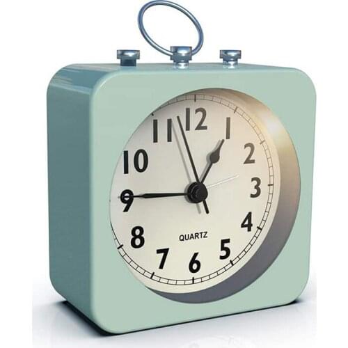 Alarm Clock with Square Metal Case,No Ticking Analog Quartz, Simple Operation for Bedroom/Travel/Desk/Kids