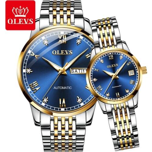 OLEVS 6602 Automatic Mechanical Couple Watch Man And Woman Stainless Steel Waterproof Fashion Lovers Watches Luxury Brand