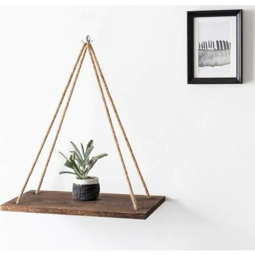 Wooden Wall Shelf for Wall Decoration Wooden Rope Swing Wall Hanging Shelve Plant Flower Candle Floating Shelve Home Decor