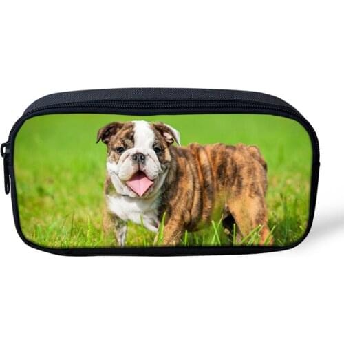 Kids Fashion Pen Bags Little Bulldogs Prints Pattern Students Stationery School Supplies Pencil Box Cartoon Beautician