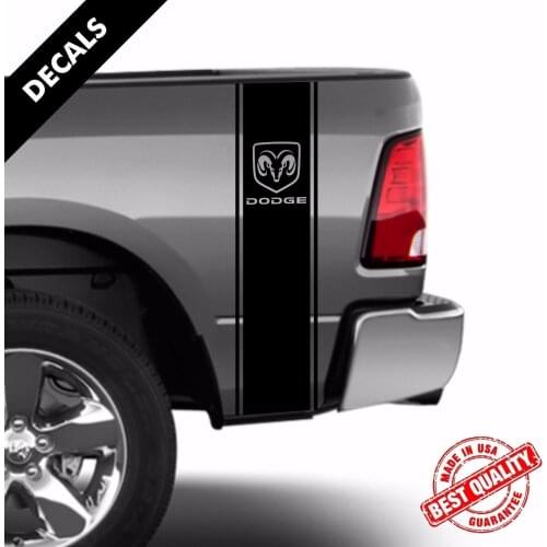 For 2Pcs Dodge Ram 1500 2500 3500 Rear Bed Truck Decals Stripes RAM LOGO Kit