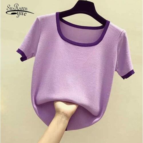 Korean Cotton T-shirt 2021 Summer Elegant Women Square Collar Short Sleeve Shirt Causal Vintage Shirts Ladies Tops 9593