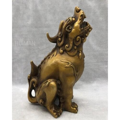Chinese Brass Carved Good Luck Wealth Fabulous Wild Beast Pi Xiu Metal Crafts Home Decoration