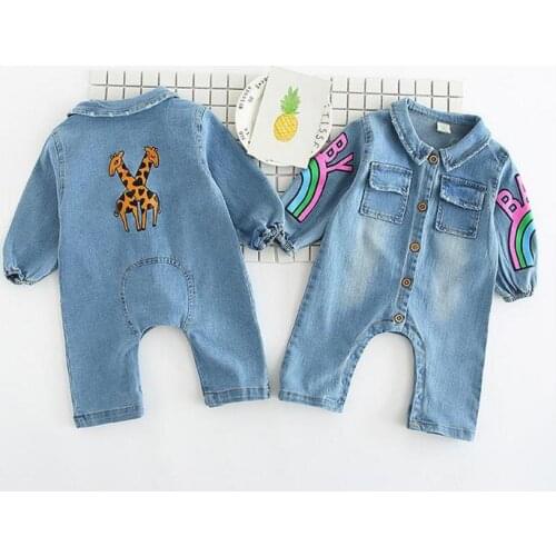Boys jumpsuit Baby Boys jeans blue jumpsuit spring baby boys Clothes Denim long sleeve girffe romper cute outfits One piece