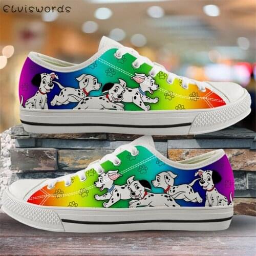 ELVISWORDS Cartoon Dalmatian Footprints Gradient Print Ladies Breathable Vulcanized Sneakers Women Casual Low Top Canvas Shoes