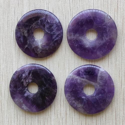 Fashion natural amethysts stone round circle charms beads pendants 40mm for jewelry making 4pcs/lot wholesale free shipping