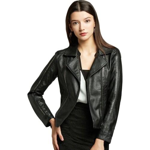 Women Fashion Autumn Winter Black Faux Leather Casual Jackets Zipper Basic Coat Turn-down Collar Biker PU Jacket Chaqueta Mujer