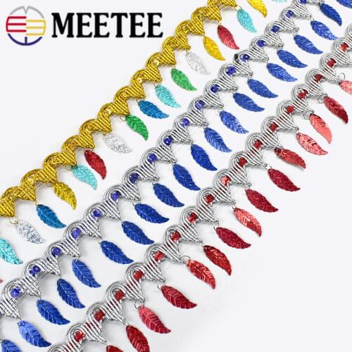 Meetee 4Meters 55mm Sequined Fringed Lace Braided Band Trim Ribbon Webbing Cosplay Dancing Costumes DIY Clothing Sewing Decor