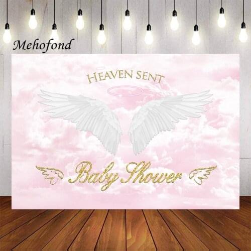 Mehofond Photography Background Heaven Sent Girl Boy Baby Shower Party Sky White Cloud Angel Wing God Gift Backdrop Photo Studio