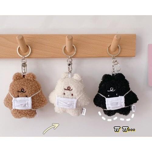 Trendy Plush Door Car Key Animal For Men Women Keyring Korean Style Cute Keychain Bear With Mask Bag Pendant Jewelry Gifts